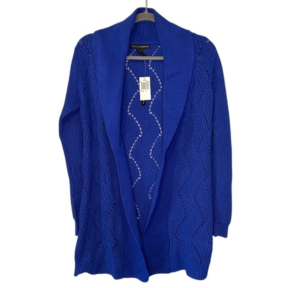 Grace Elements Womens Royal Blue Cardigan Pointelle Knit Cotton Blend Small NWT